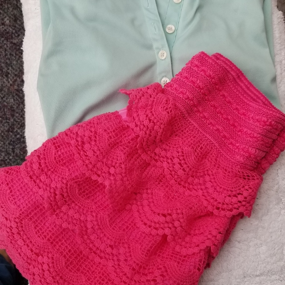 Lace overlay shorts, hot pink, ML, Yasada - Picture 3 of 6